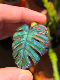 Image 3 of Green & purple monstera leaf pendant 