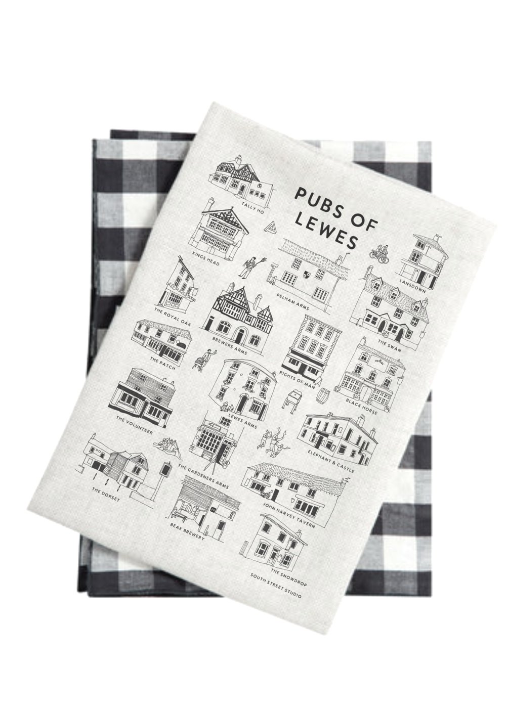 Pubs of Lewes tea towel 