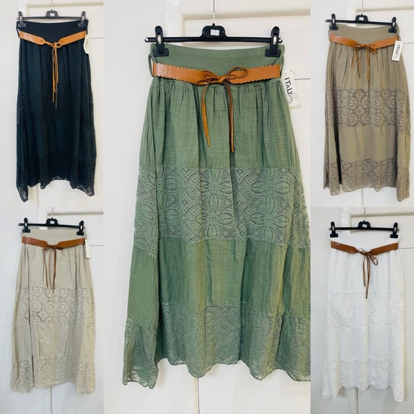 Image of BoHo Lace Maxi Skirt With Belt