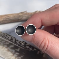 Image 4 of Handmade 10mm Black Hole Concave Sterling Silver Stud Earrings