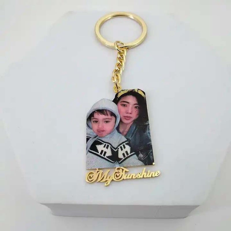 Image of Custom photo with name keychain