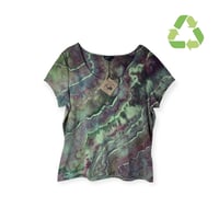 Image 1 of ♻️ UPCYCLED L Ladies Fitted Tee in Cool Muted Geode Ice Dye
