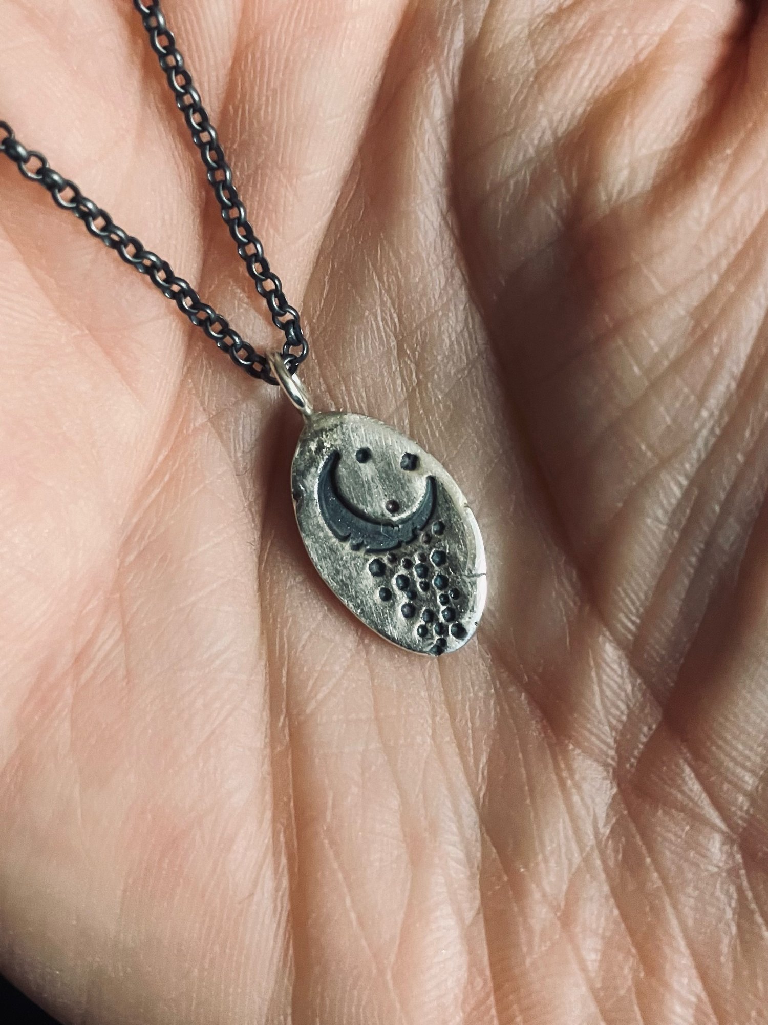 Silver Oval Crescent Moon Pendant