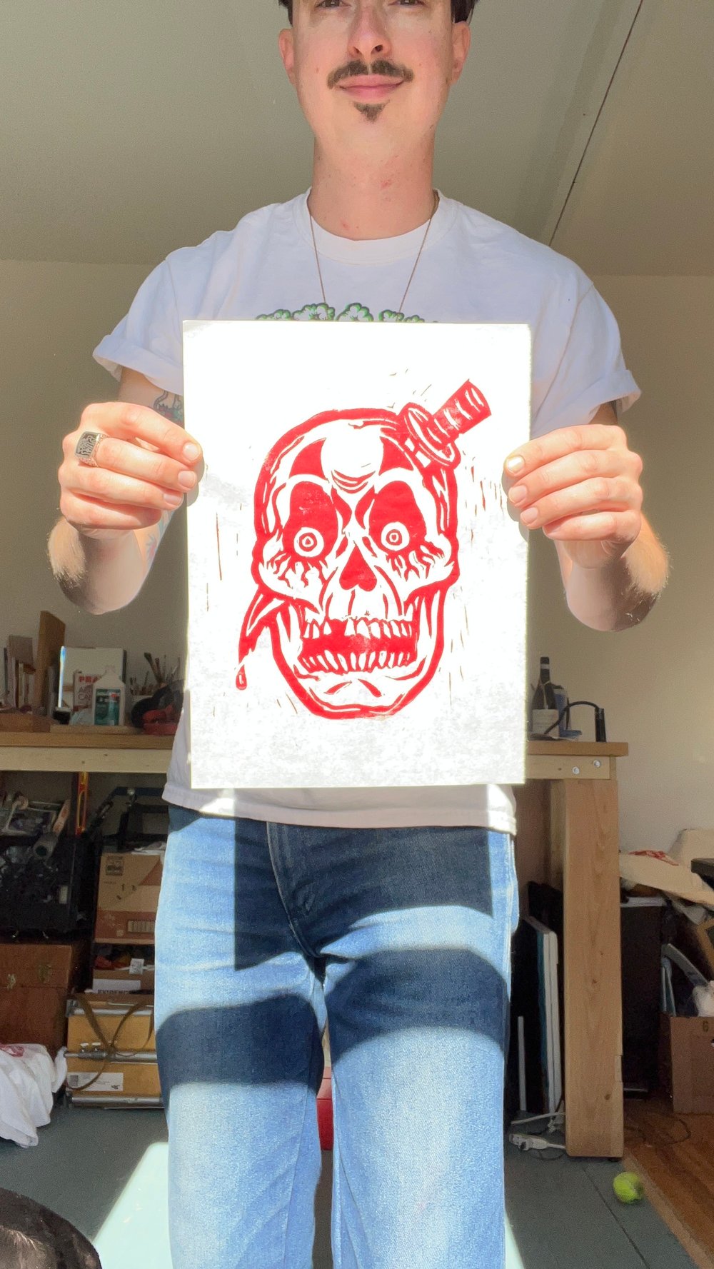 Skull Knife Linocut Print