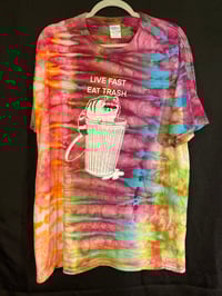 Image 1 of XL Live Fast Eat Trash Raccoon shirt