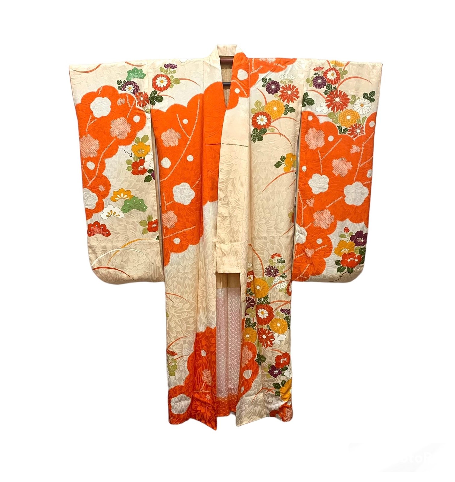 Antique Silk Furisode (Cream & Vermillion) | LUMEN