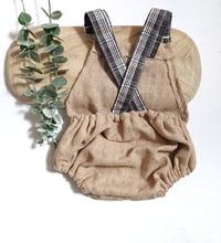 Image 2 of Baby Boy Dungarees for Sitter Photo shoots | Oscar | age 9-12 months |beige | brown small plaid