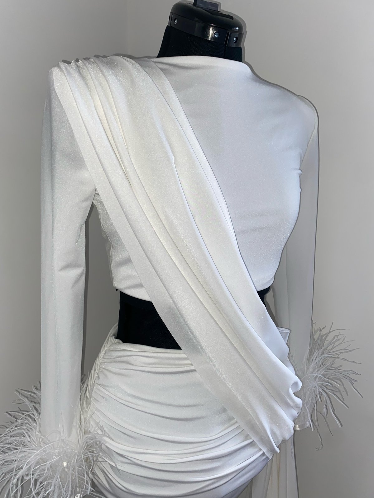 Image of Roxy Dress with Ostrich Feather Cuffs 
