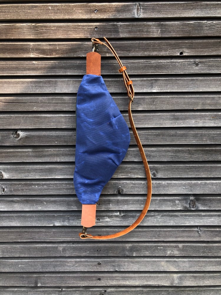 Image of Fanny pack in waxed canvas / sling bag / chest bag / day bag/ with leather shoulder strap