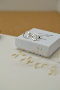Image 4 of Textured silver circle stud earrings 