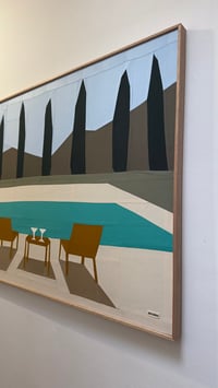 Image 2 of Martinis By The Pool Original Quilted Artwork in Handmade Frame