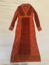 late 60s Indian hand blocked saffron gauze maxi dress