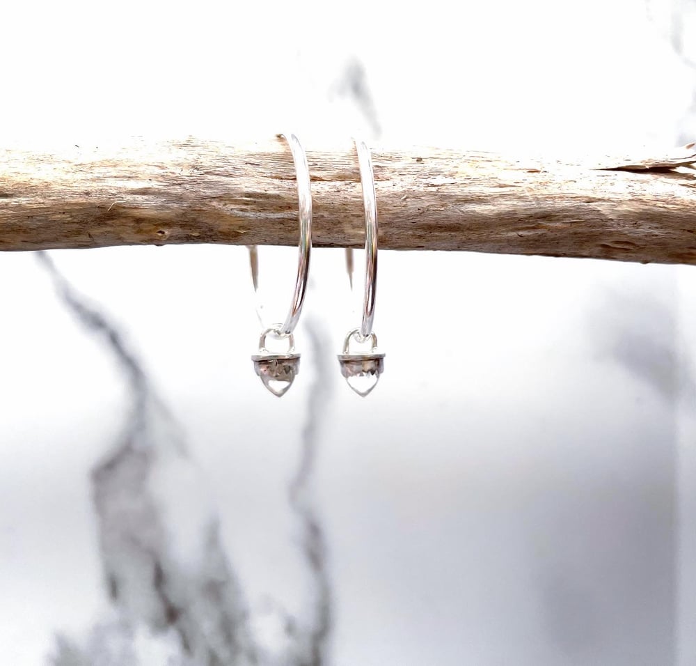 Handmade Clear Quartz Bullet Sterling Silver Hoop Earrings 925