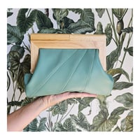 Image 1 of Sage Leather & Timber Clutch 