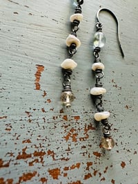 Image 5 of blue topaz pearl and citrine dangle earrings