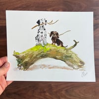 ORIGINAL ARTWORK - Two Dogs on a Log - 25x20cm