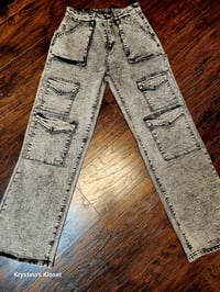 Image 1 of Black stone washed cargo jeans .