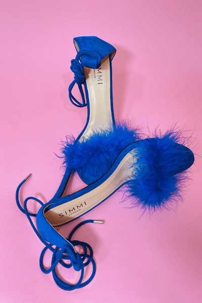 Image of Electric Blue Lace Up Fur Heels