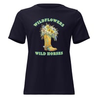 Image 2 of Women's Relaxed T-Shirt, Wildflowers Wild Horses Cowgirl Western Boot Sunflowers Tee