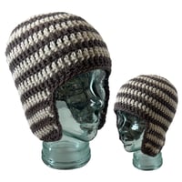Image 1 of Taupe and Off White Striped Trapper Hat