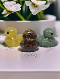 Image 1 of Set of 3 Natural Crystals in Resin OlllllO Ducks Ceramic Coated with Ducking Cards 'Fortune Ducks'