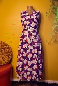 Image 1 of Vintage Midi dress (red and blue floral)  XS-M