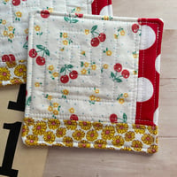 Image 1 of "Cherries" Scrappy Quilted Coaster