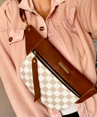 Image 4 of Latte checkered crossbody with brown 