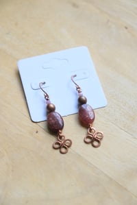 Image 5 of Copper x Clover Strawberry Quartz Earrings