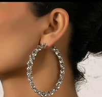 Image 2 of   Large Circle & Braided Metal Hoop Earrings