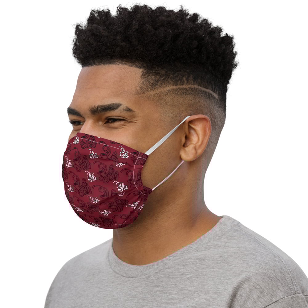 Image of YStress Pandemic Premium Burgundy, White and Black face mask
