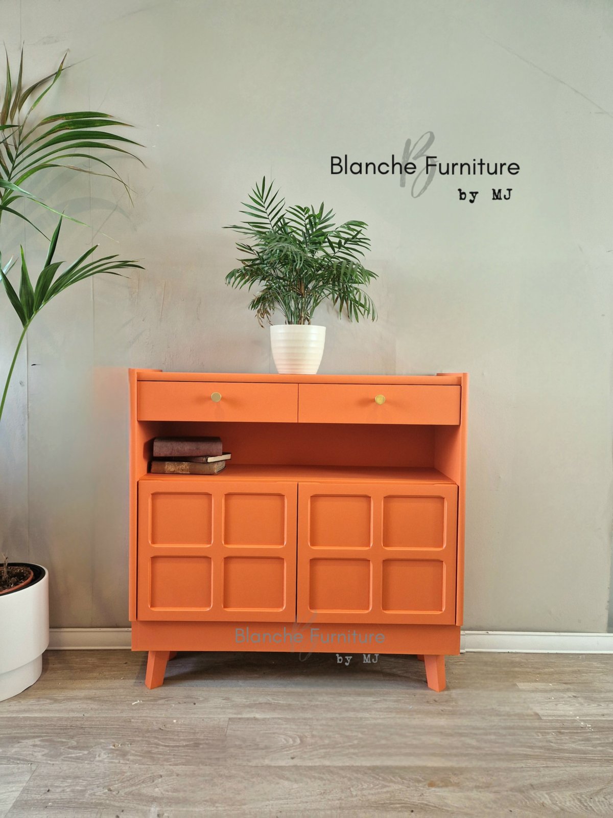 Slim Narrow hallway Sideboard in Tuscan Orange. Blanche Furniture