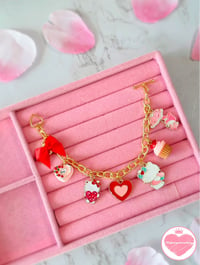 Image 2 of Gold Plated Valentine’s Day Kitty & Sweets Charm Bracelet 