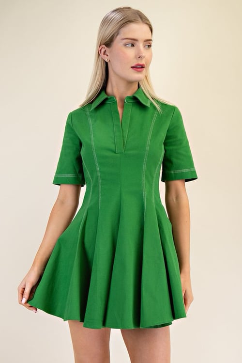 Image of Polo Collar Topstich Dress 