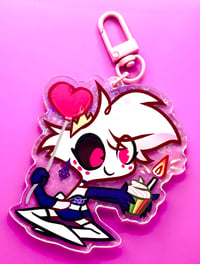 Image 2 of Angel Dust Chibi Birthday 2.0 Keychain