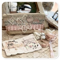 Image 5 of sewing zipper purse and needle book and tiny glass bottle of vintage buttons and French lace