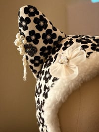 Image 3 of Haute Couture: Hand Beaded Quilted Black Floral Cat Hat