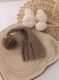Image 2 of Photo prop | Newborn knitted sleep hat for photoshoot | brown | with pompom
