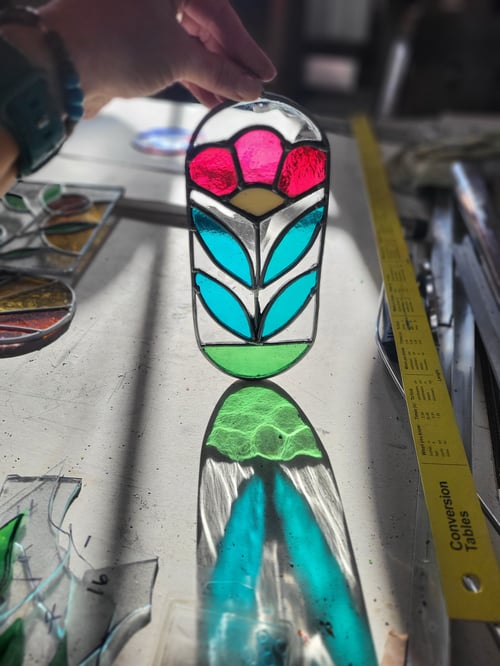 Image of Cottage Flower mini panel- stained glass