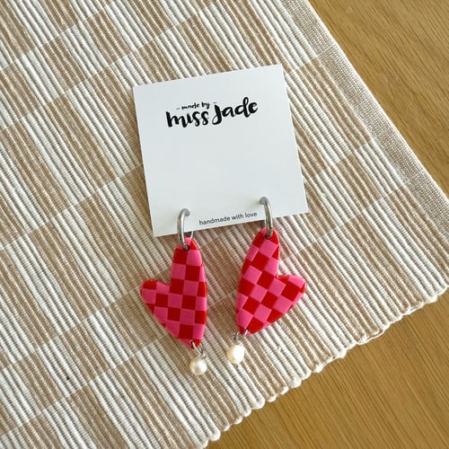 Image of Red + Pink Checkered hearts