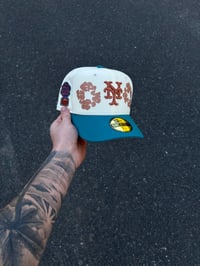 Image 1 of MULTI TONE TEAL VISOR NEW YORK METS CUSTOM FITTED CAP
