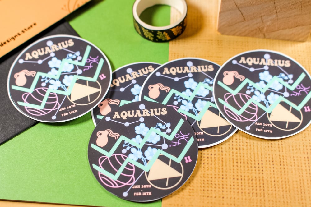 Image of Aquarius Astrology Collection | Keychain, Pin & Sticker
