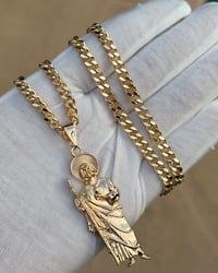 Image 4 of San Judas Pendant with 5mm Cuban Link Necklace
