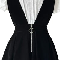 Image 5 of Black Velvet A Line Mini Pinafore Dress with Deep V Neckline and Zipper Accent - XXS