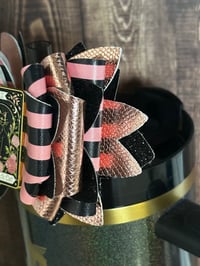 Image 3 of Pink, Rose Gold and Black Tumbler Straw Topper Bow | Glitter Cup Accessory