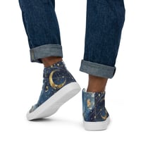 Image 3 of Celestial Constellation Night Sky Stars and Clouds Painting Men’s High Top Canvas Shoes