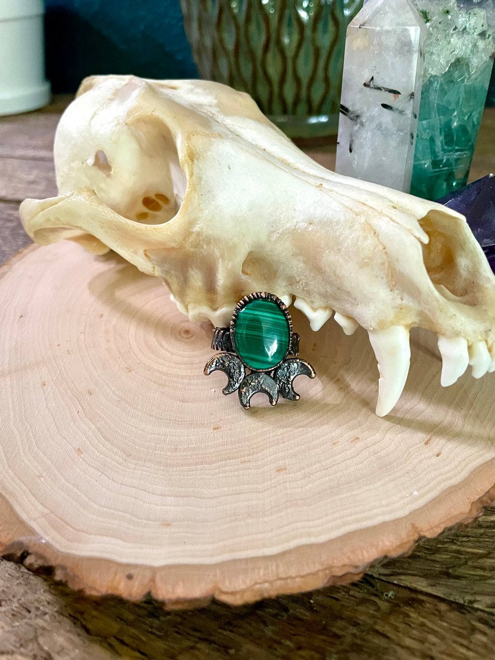 Malachite Triple Goddess Ring