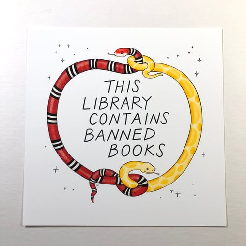 Image of THIS LIBRARY CONTAINS BANNED BOOKS prints 