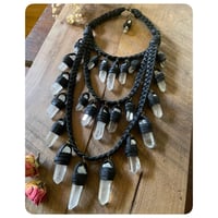 Image 2 of The Venus Necklace - Clear Quartz Crystals and Black Leather
