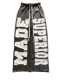 Image 1 of Black/White Unisex Baggy Oversized Distressed Sweatpants